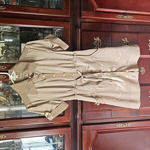 FOREVER 21 KHAKI SHORT SLEEVE BELTED MIDI DRESS